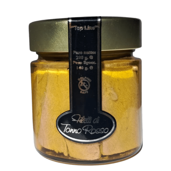 Filetti di Tonno Rosso, in Olio di Oliva, Vaso di Vetro g. 200