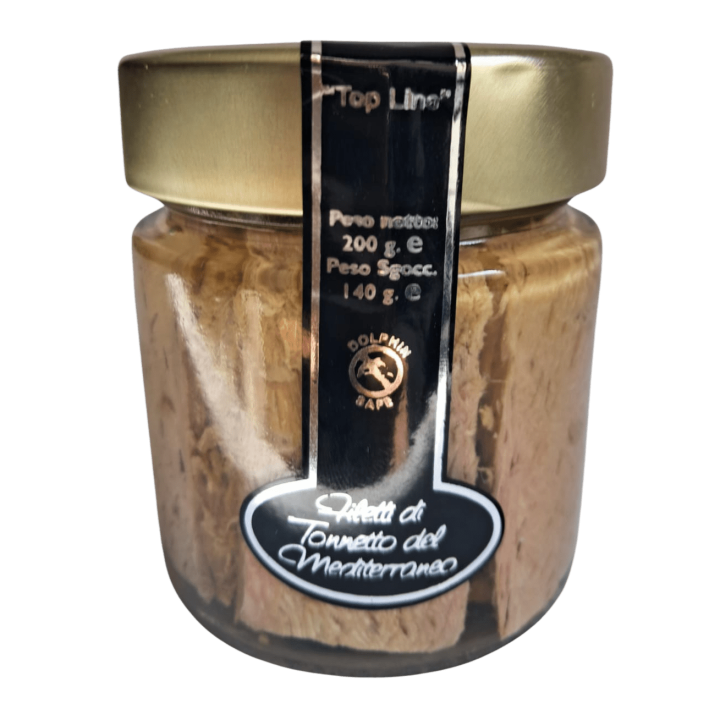 Filetti di Tonnetto del Mediterraneo, in Olio di Oliva, Vaso di Vetro g. 200